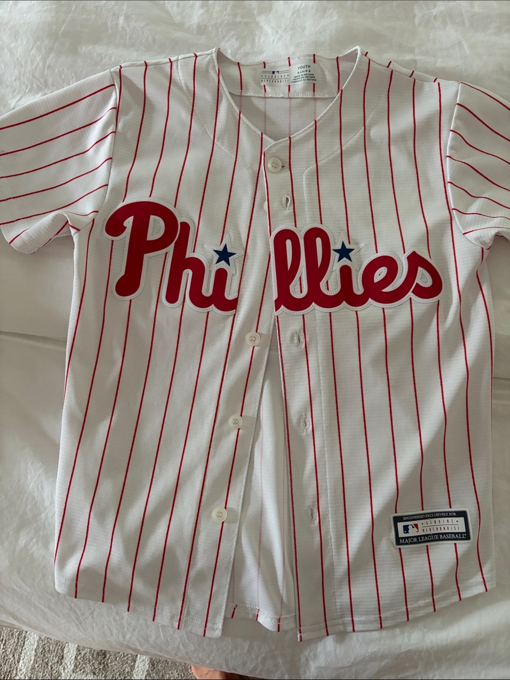Genuine Merchandise Kids Phillies Pinstripe Jersey - White & Red